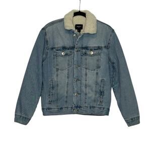 Forever 21 men Jean Sherpa lining buttoned jean jacket size S